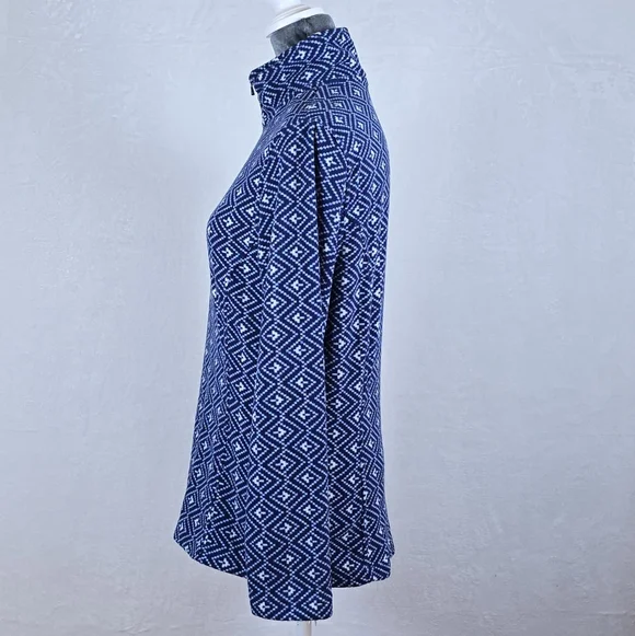 Lands' End Blue Geometric Fair Isle Fleece Pullover Preppy Winter Chic Sz.Small - Picture 6 of 14